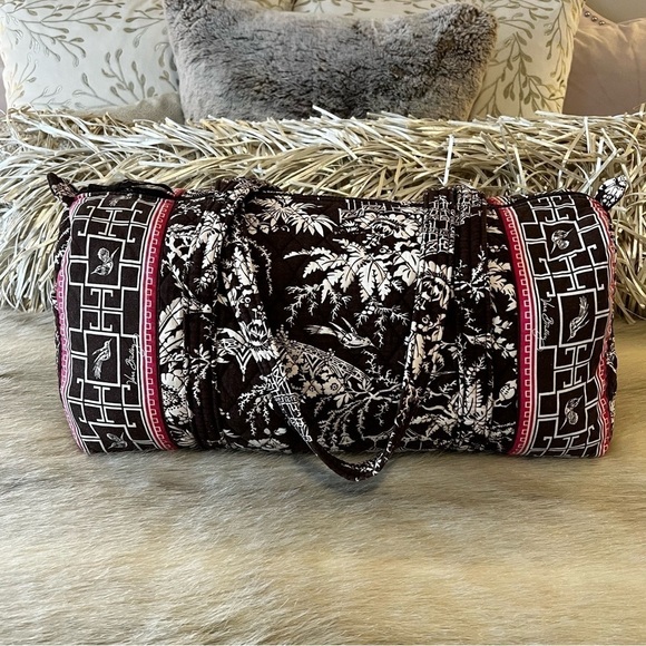 VERA BRADLEY Imperial Toile Medium Duffle Bag Carryon Travel Brown Pink Asian 09 - Picture 6 of 13